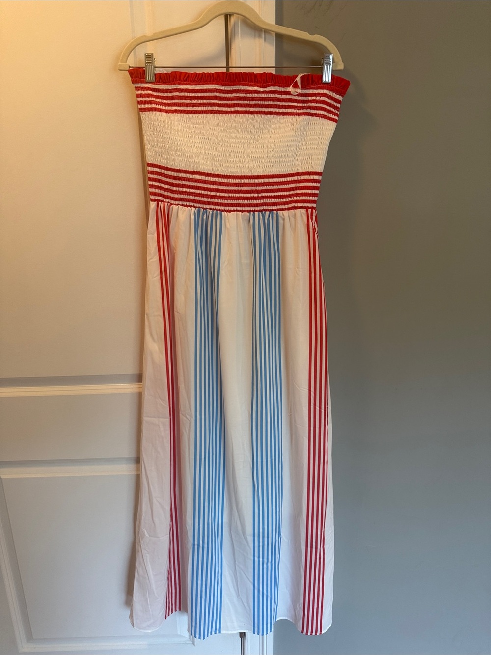 Pilots Striped Smocked Tube Maxi Dress in Red, White & Blue New, Never Worn